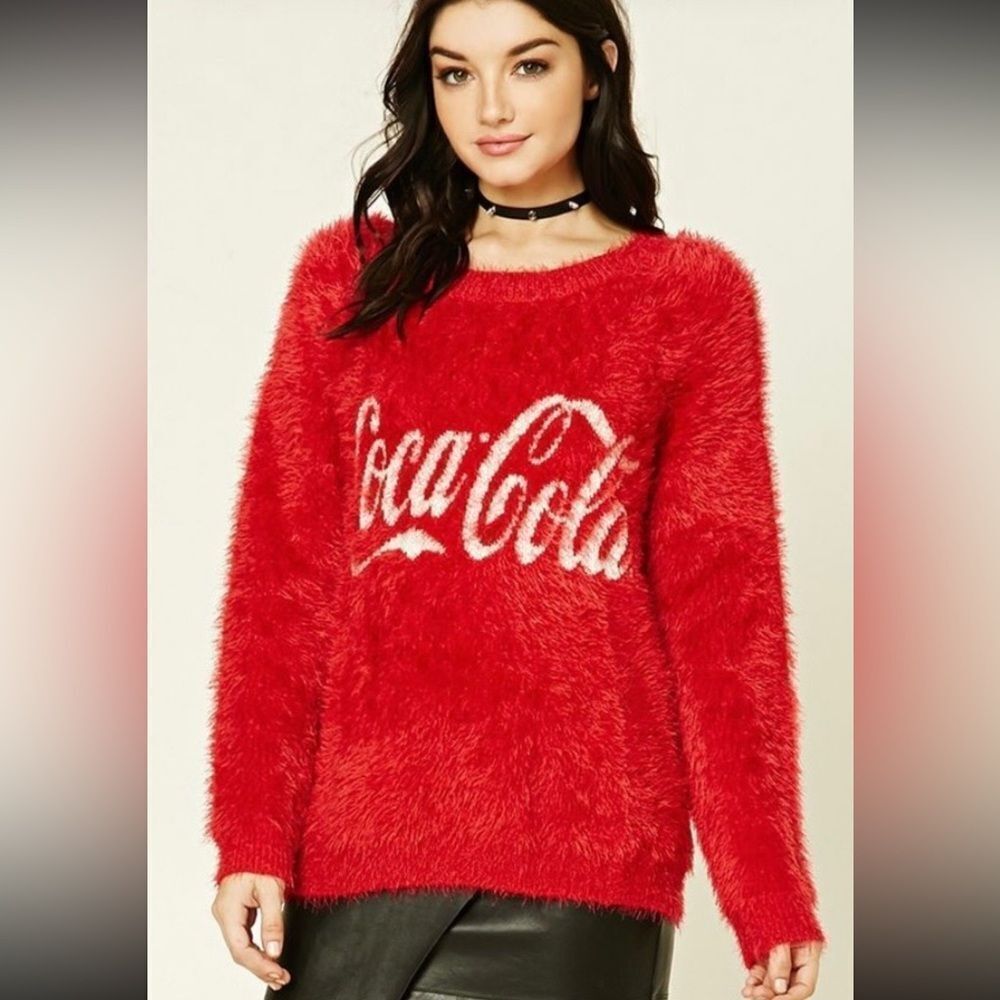 Coca Cola Women's Fuzzy Red Sweater, M